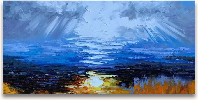 Handgeschilderd schilderij Olieverf op Canvas - Zeeaanzicht bij Dageraad