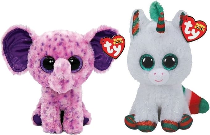 Ty - Knuffel - Beanie Boo's - Eva Elephant & Christmas Unicorn