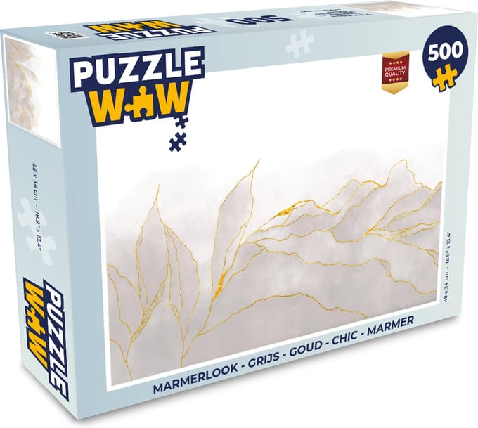 Puzzel Marmerlook - Grijs - Goud - Chic - Marmer print - Legpuzzel - Puzzel 500 stukjes