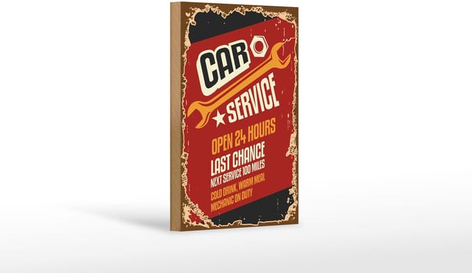 Holzschild Retro 12x18cm Car Service open 24 hours Auto