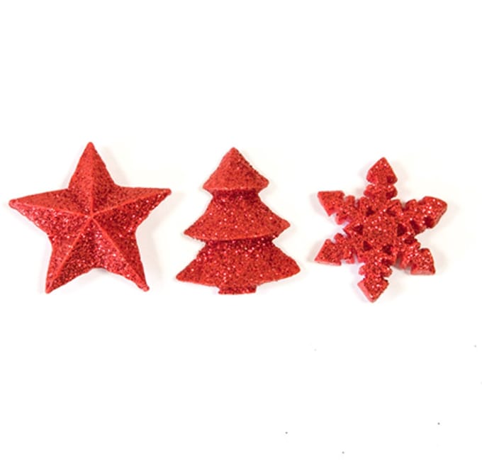 HOBI - 12 rode glitter kersttafeldecoraties 2,5 cm