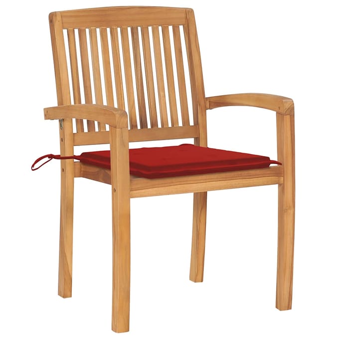 vidaXL - Tuinstoelen - stapelbaar - 4 - st - met - kussens - massief - teakhout