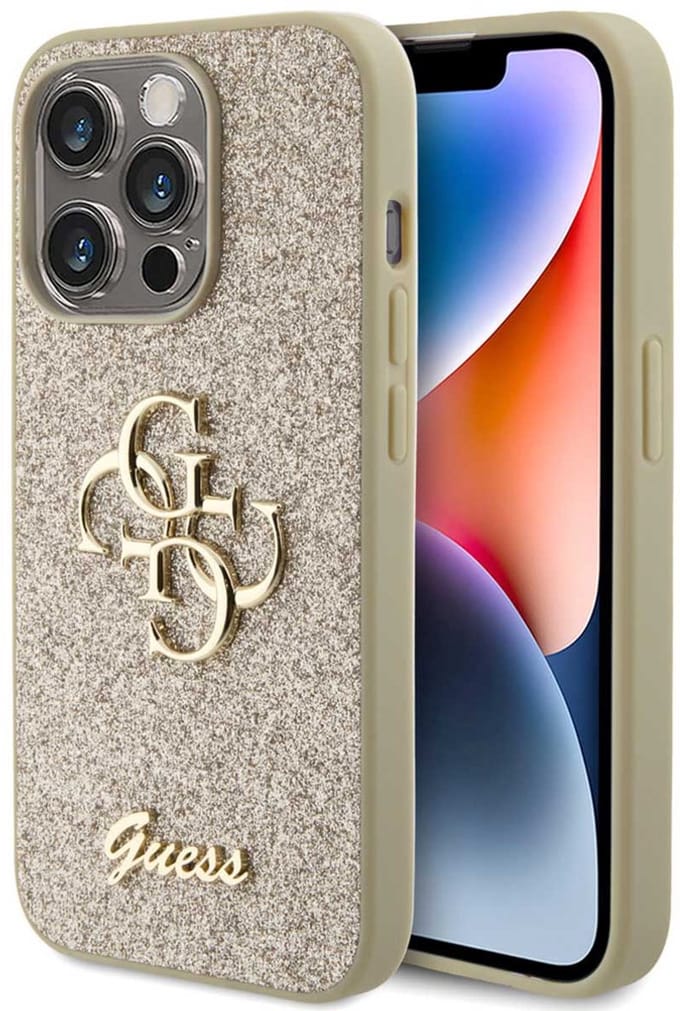 Guess 4G Logo Glitter Back Case - Geschikt voor Apple iPhone 15 Pro (6.1") - Goud