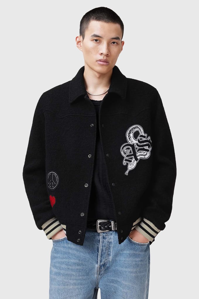 AllSaints Ambaum Bomber Black Größe: M | Leichte Jacken Outlet | Herren | Schwarz