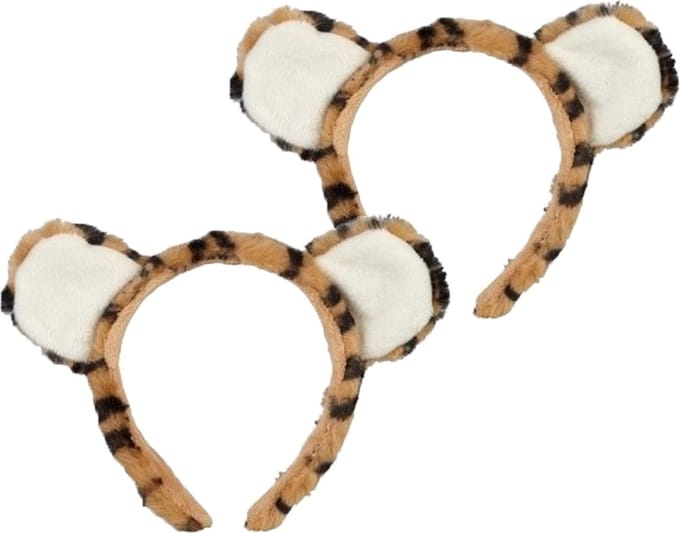 Ravensden Pluche tijger hoofdband - 2x - met oortjes - 15 cm