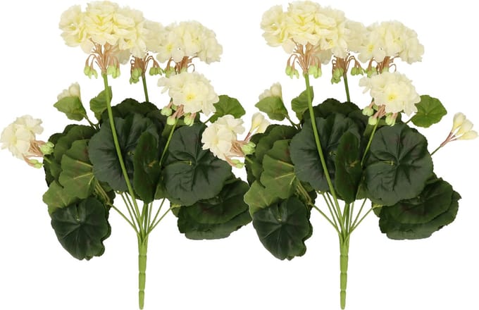 2x Kunstplant geranium wit 30 cm - Kunstplanten/nepplanten