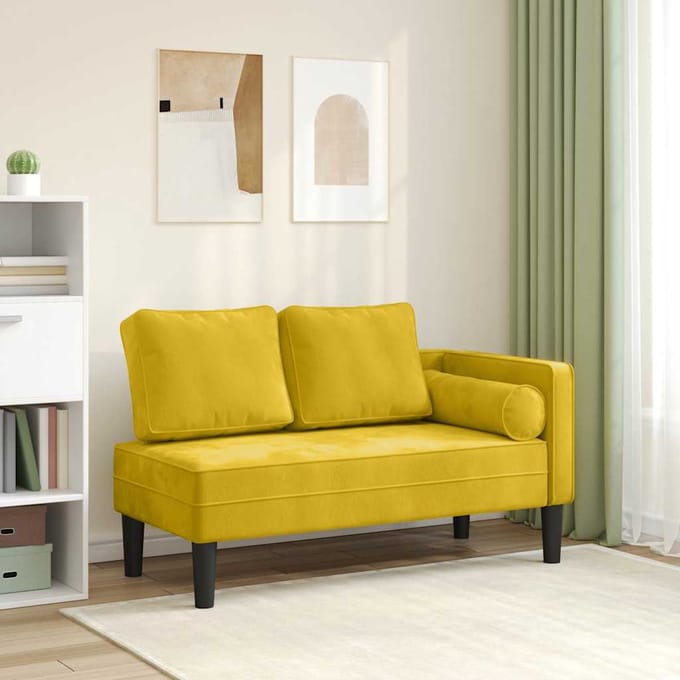 vidaXL - Chaise - longue - met - kussens - fluweel - geel