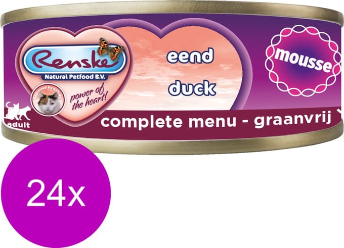 Renske Kat Mousse Eend - Graanvrij, 24x70 gram - Gezonde natvoeding zonder granen