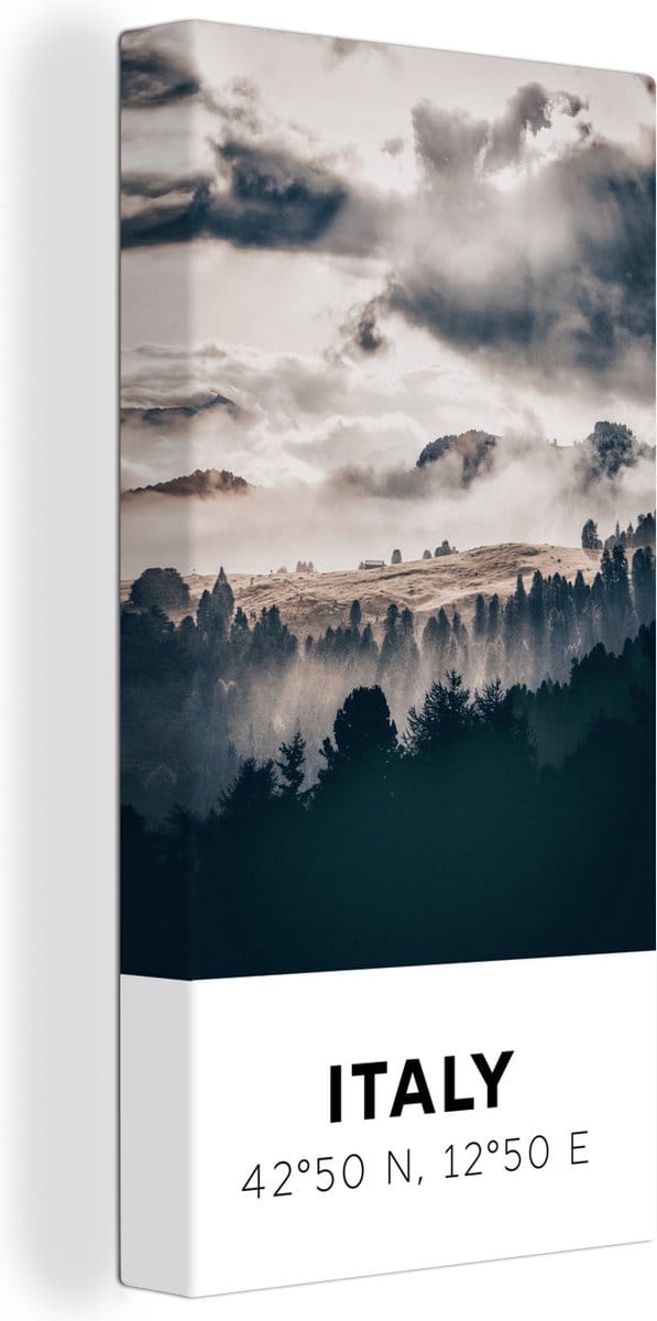Canvas Schilderij Italië - Mist - Bos - Boom - 20x40 cm - Wanddecoratie