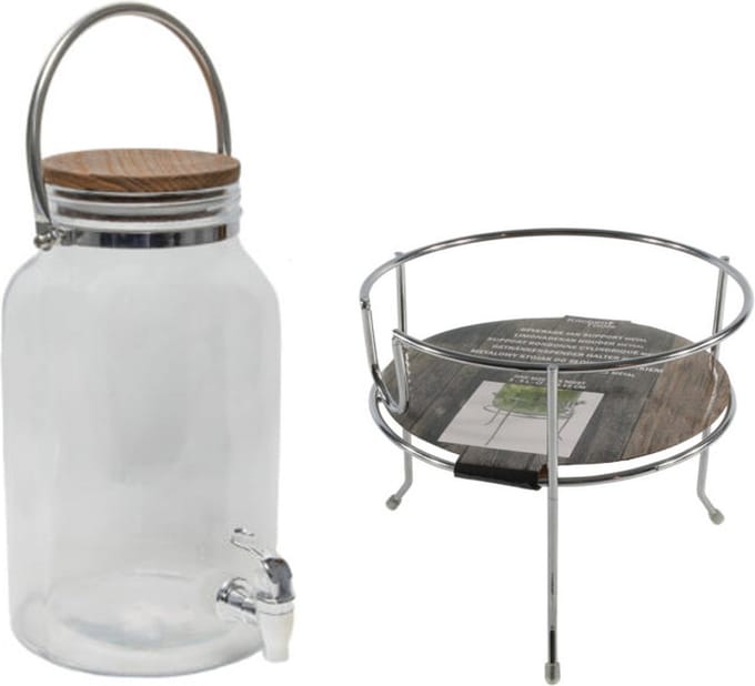 Drankdispenser/limonadedispenser op verhoger - 6L - glas - RVS - 18 x 21 x 31 cm