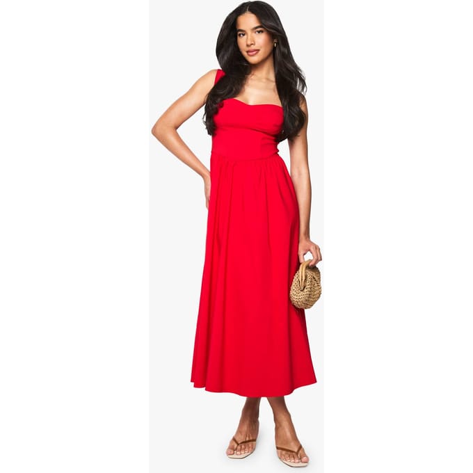 boohoo Dames Bengaline Sweetheart Midaxi Jurk | Rood | Maat: 36