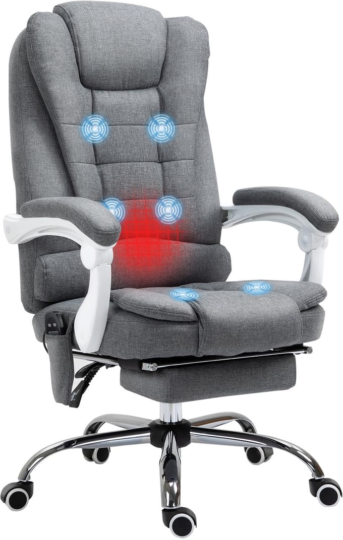 Vinsetto - bureaustoel met massagefunctie - 65x70x111-119 cm - grijs