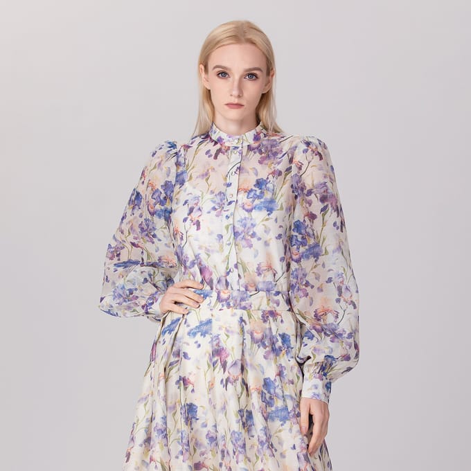 Organza overhemd met bloemenprint en lange mouwen