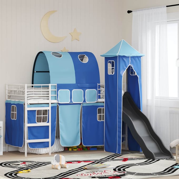 vidaXL - Bunkbed - voor - kinderen - Effen - Wit - en - Blauw - 75 - x - 190 - cm - Metaal