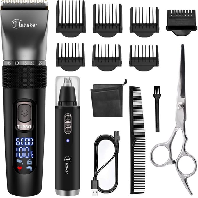 Hatteker 2-in-1 Tondeuse & Neustrimmer voor Heren – Baardtrimmer & Neustrimmer – Waterdicht & Oplaadbaar