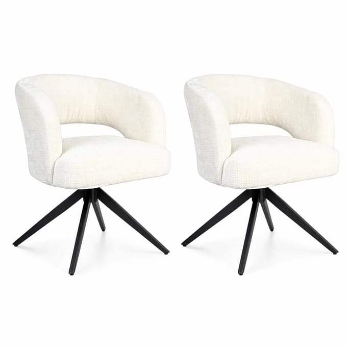 Eetkamerstoel Demi | Off White | Poot Black | Met armleuning - eetkamerstoelen set van 2