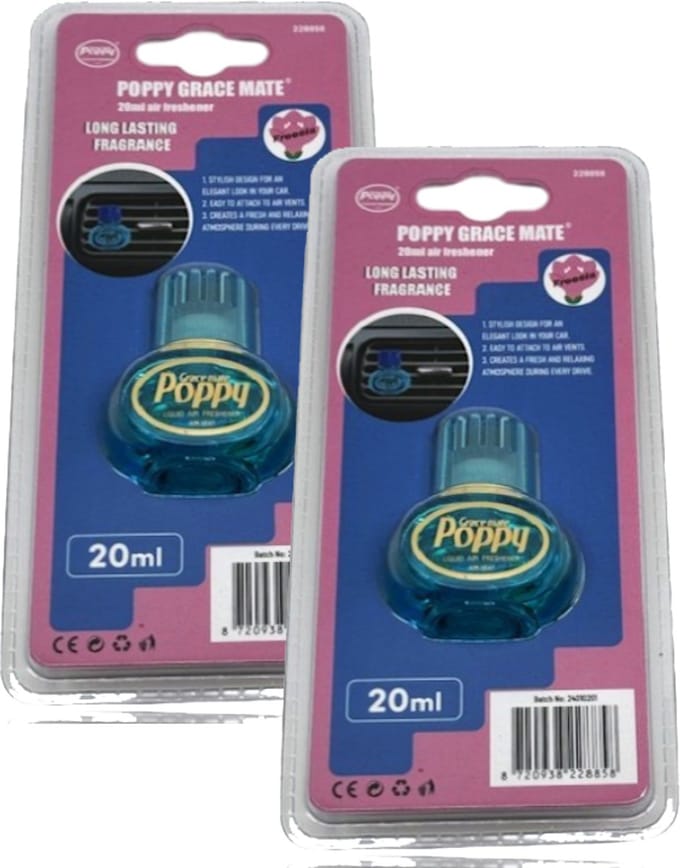 Mini Poppy Grace Mate – Vent Clip Auto Luchtverfrisser – Freesia – 20 ml – Set van 2 stuks