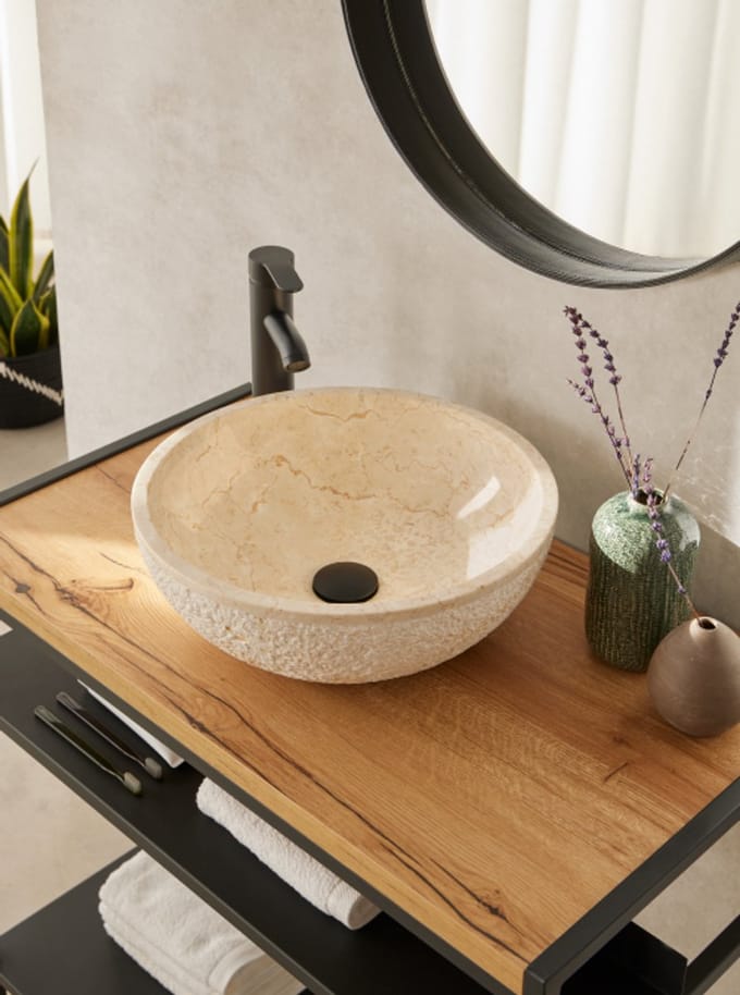 Natuursteen waskom rond beige 40×40×15 cm – Noventa