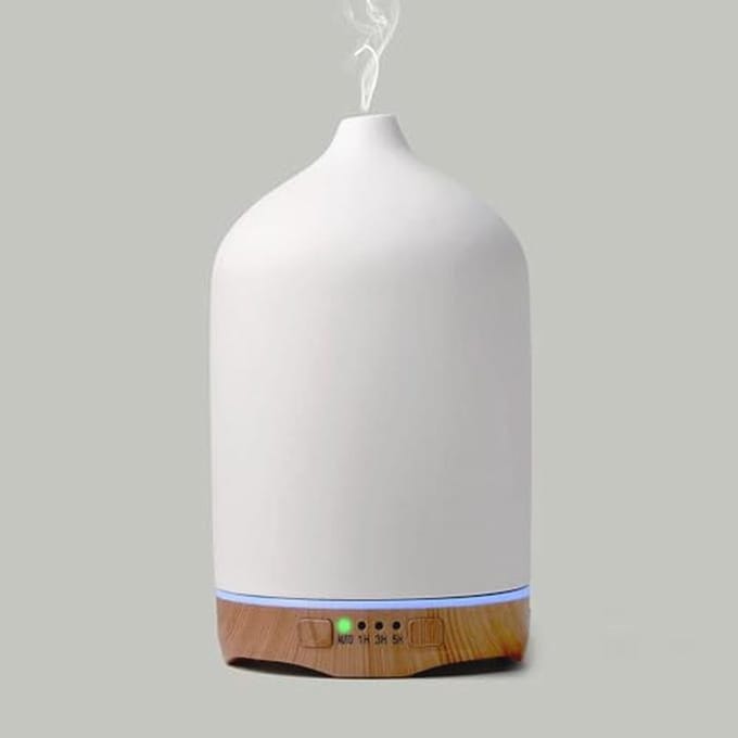 Luchtbevochtiger met Keramiek, 250 ml, 7 Lichtkleuren, 2 Sproeimodi, Timer en Aromadiffuser