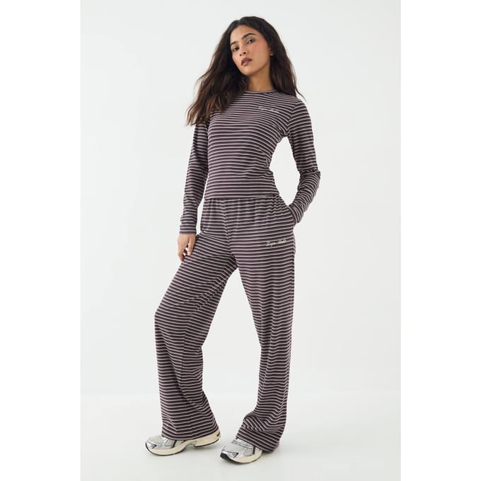 Dames DSGN Studio Zachte Gestreepte Rechte Pijp Broek | Pruim | Maat: 2XL
