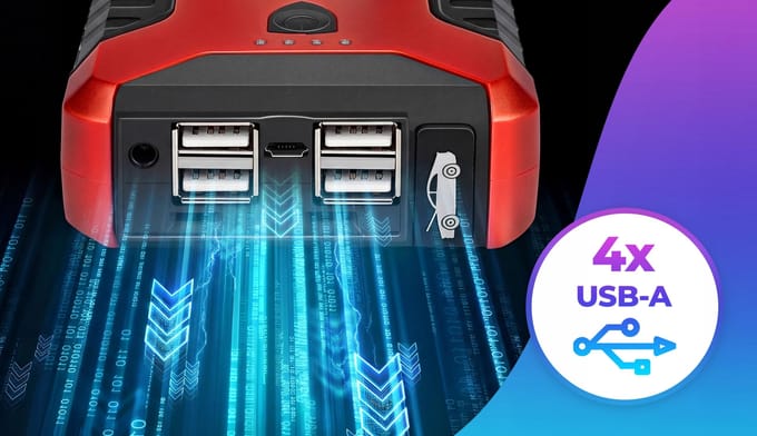Startbooster voor Auto Accu Powerbank +4X USB Zaklamp 99800mAh