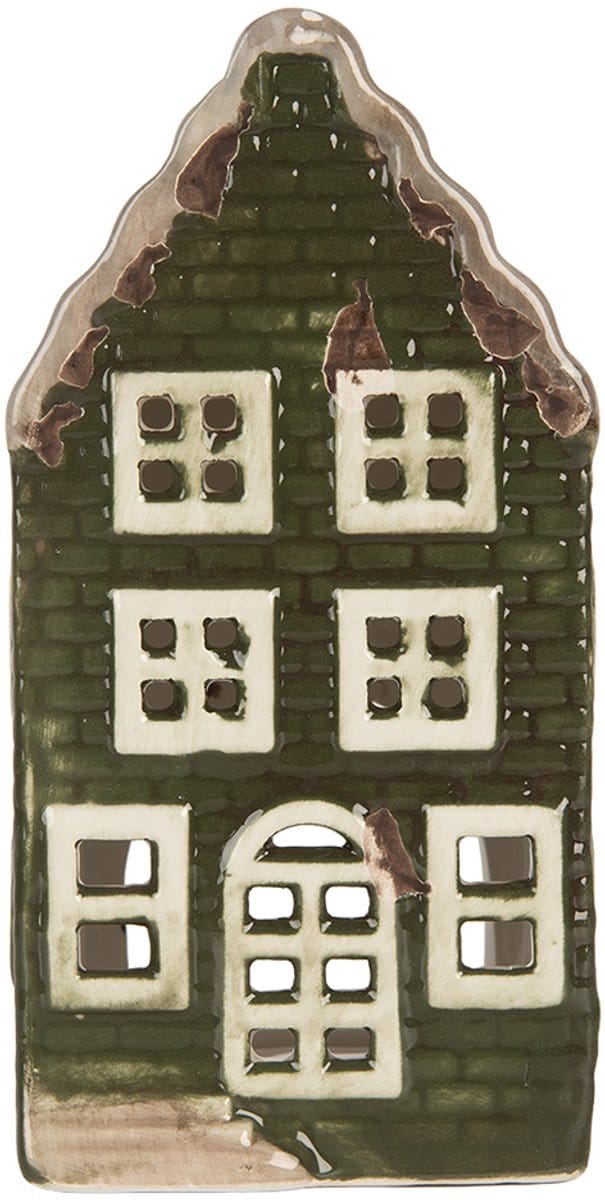 Clayre & Eef Waxinelichthouder Huis 7x7x14 cm Groen Keramiek