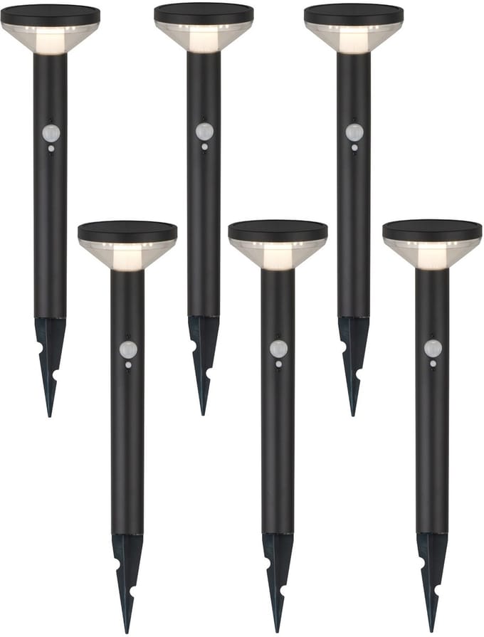 Maclean - Set van 6 stuks - Solar LED lamp - Tuinlamp met sensor - 3 modi - P44, 3,7V, 1200 mAh - Zwart