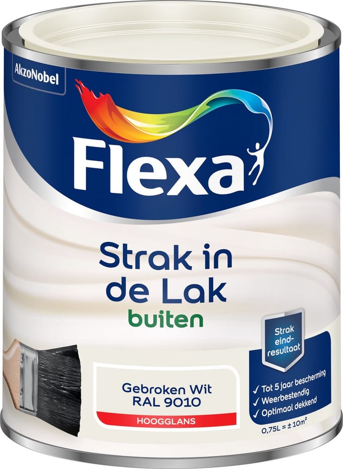 Flexa - Strak In De Lak Buitenlak Hoogglans - Gebroken Wit / Ral 9010 - 750 Ml