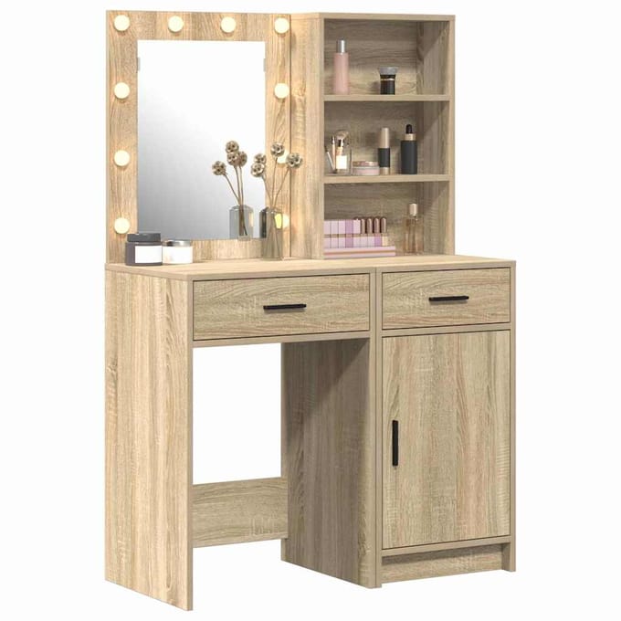 vidaXL - Dressing - tafel - set - met - LED - 2 - st - Sonoma - Eik - Bewerkt - hout