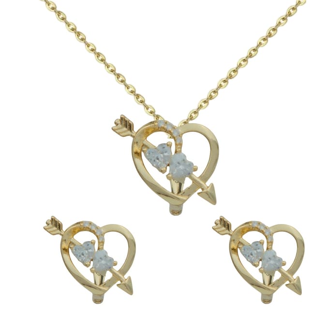 Heart Diamond Earrings and Necklace Set Gold 14K