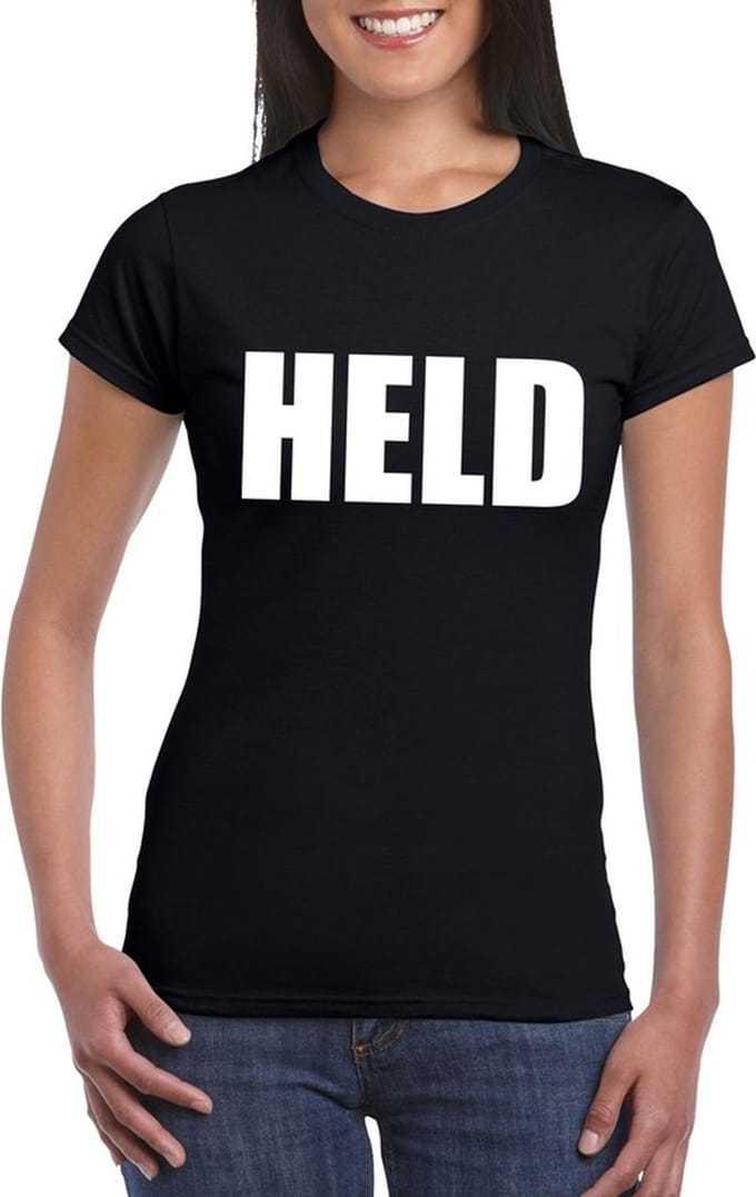 Held tekst t-shirt zwart dames S