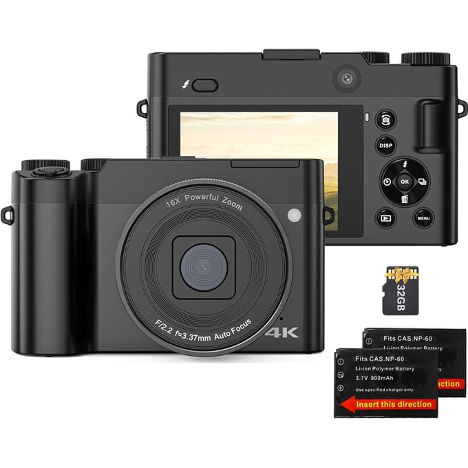 4K Digitale Camera Digitale Videocamera 64MP Dubbele Lens 2.8 Inch IPS Scherm Autofocus 16X Digitaal With 2 Batteries