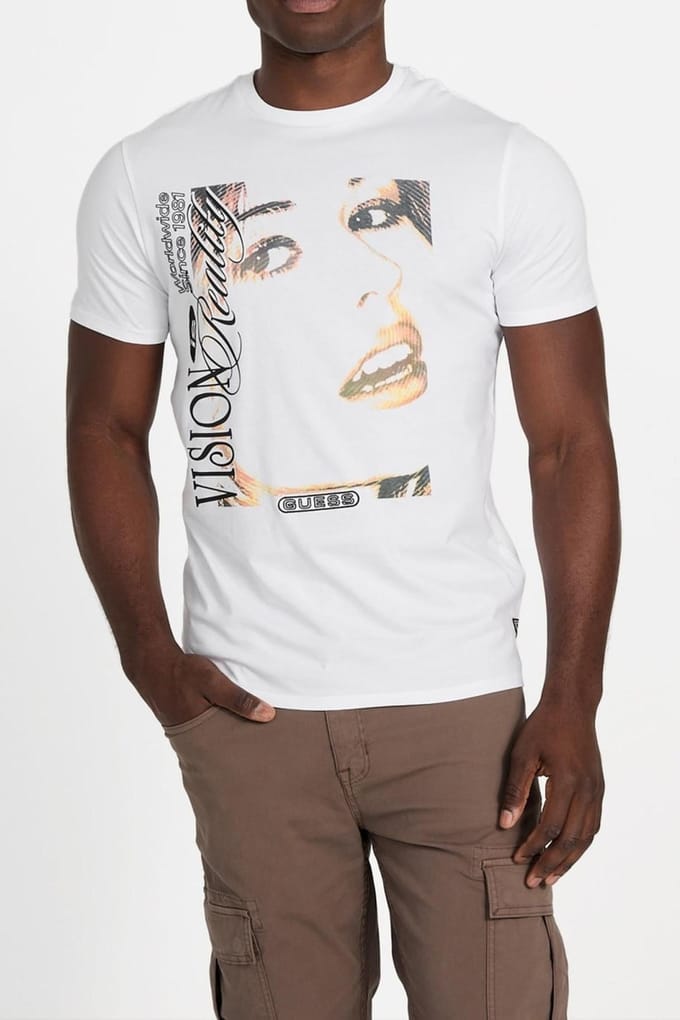 GUESS Ss Bsc Vision Is Rea Pure White Taglia: S | Magliette basic Outlet | Uomo | Bianco