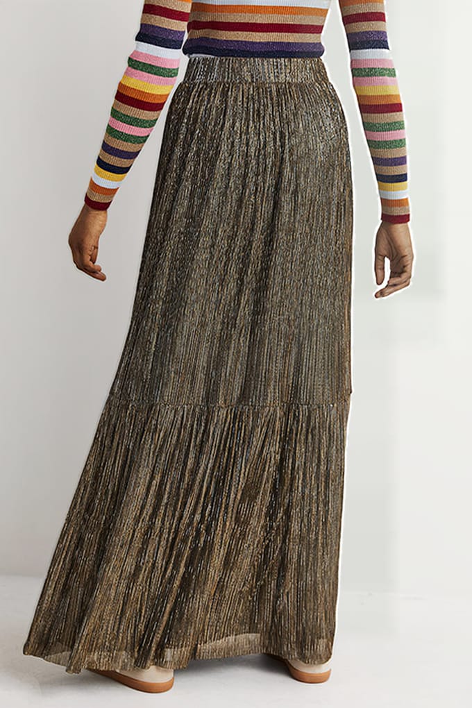 Boden Metallic Party Maxi Skirt Mul Maat: 8 | Maxi Rokken Outlet | Dames | Goud