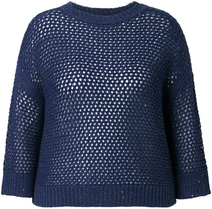 Ulla Popken - Dames - Pullover pailletten oversized ronde hals 3/4-mouwen - Universum - Maat 46+