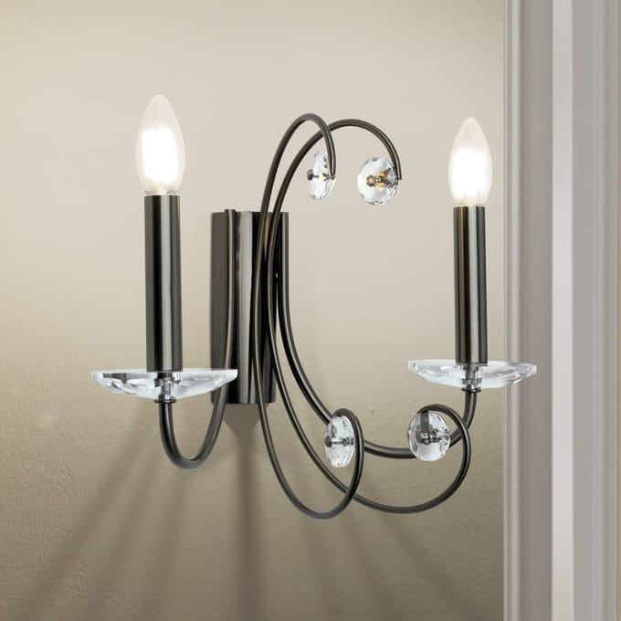 ORION Wandlamp Ariane, nikkelkleurig, breedte 37,5 cm, kristal