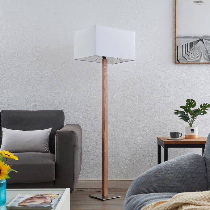 Lucande Heily vloerlamp, hoekig, wit