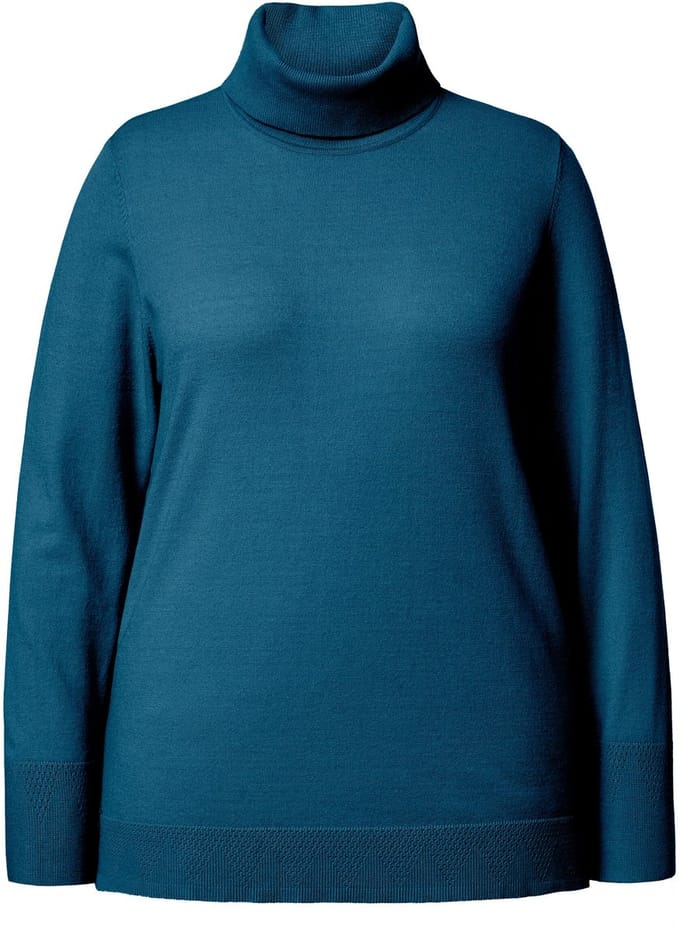 Ulla Popken - Dames - Coltrui brede geribbelde boorden lange mouw - Blauwgroen - Maat 42+