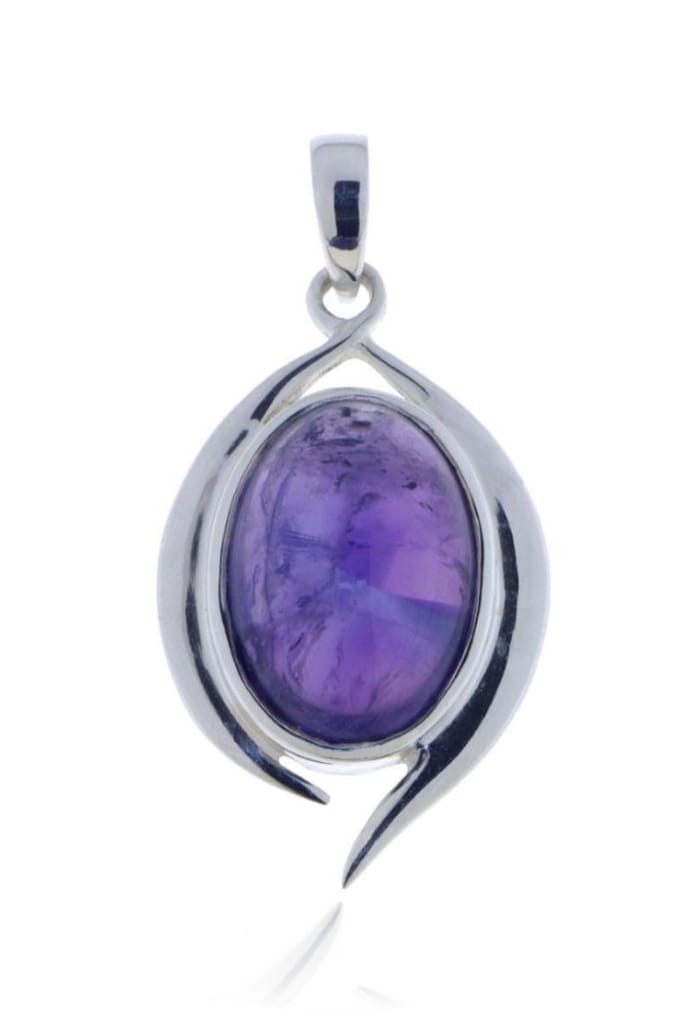 SilverGems Zilveren hanger met ovale cabouchon geslepen Amethist edelsteen