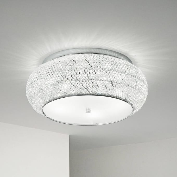 IDEAL LUX plafondlamp Pasha, chroomkleurig/helder, Ø 55 cm, glas