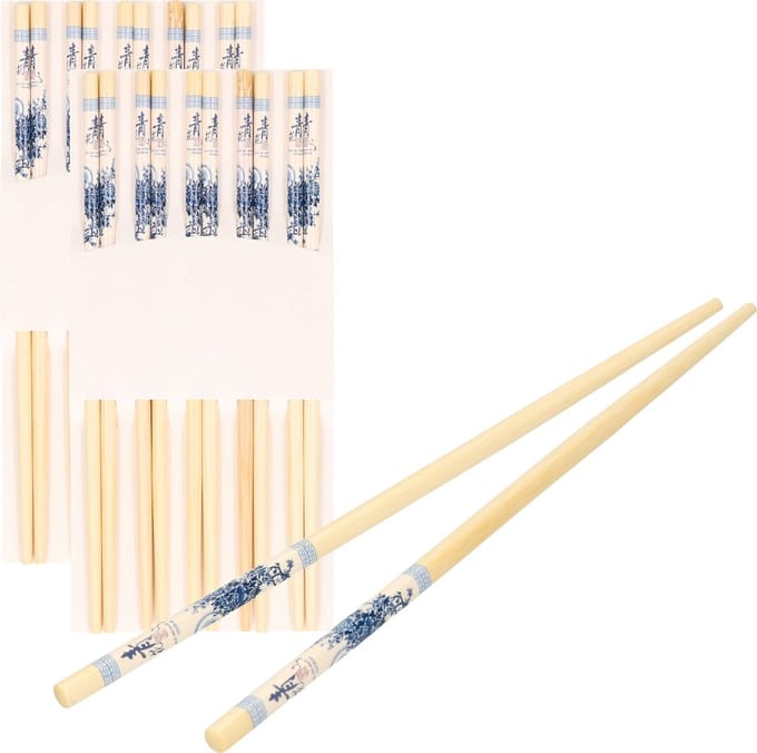 Concorde Sushi eetstokjes - 40x setjes - bamboe hout - blauwe print - 24 cm