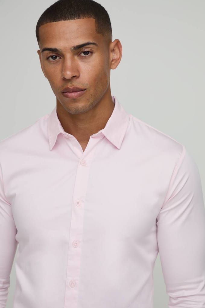 Stretch Fit Shirt met Lange Mouwen | Light Pink | Size XL
