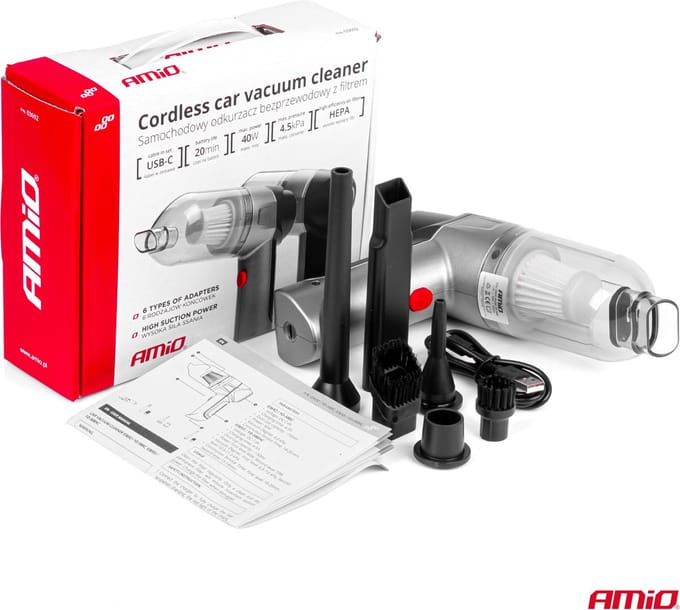 AMiO Auto Stofzuiger Draadloos - Autostofzuiger - Handstofzuiger - 40W - Grijs