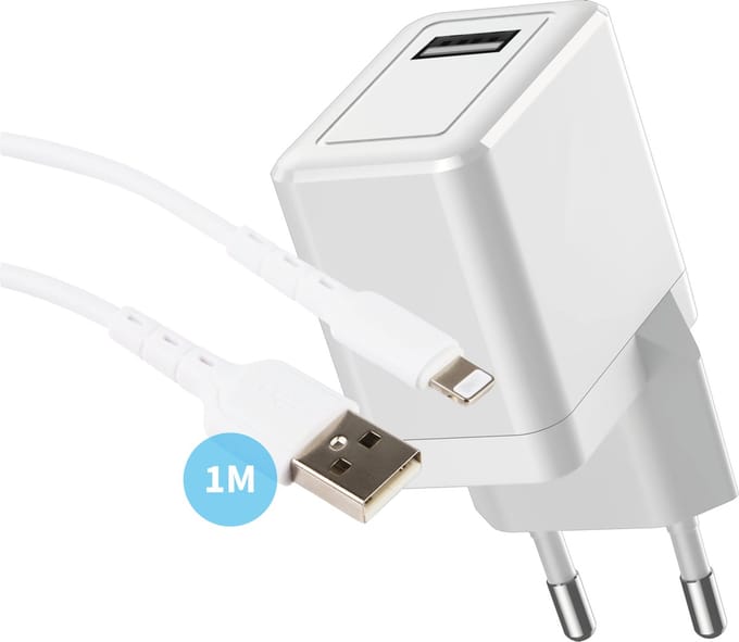Oplader geschikt voor iPhone & iPad - Lightning naar usb kabel - 12w usb Adapter - 1 Meter - Set