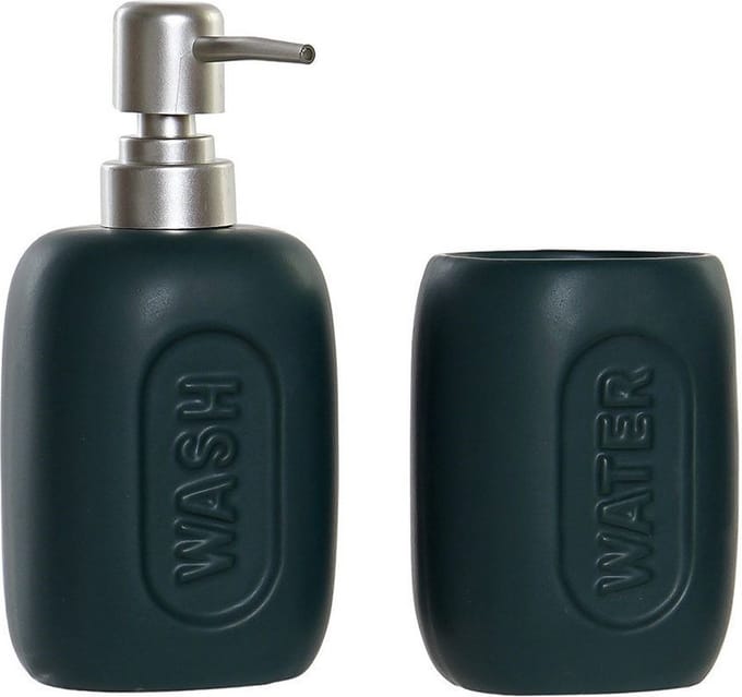 Items Zeeppompje - incl. beker - donkergroen - polystone - 17 cm - badkamer accessoires