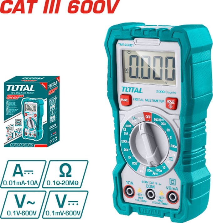 Total Tools Digitale multimeter - CAT III 600V - Spanningsmeter met zaklamp - AC / DC voltage meter
