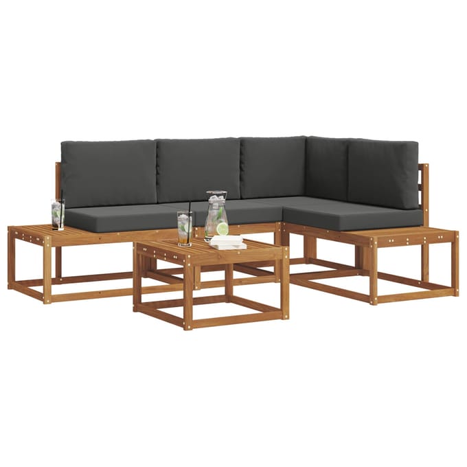 vidaXL - 5 - st - Buiten - bank - set - Massief - Acacia - Hout - en - Polyester