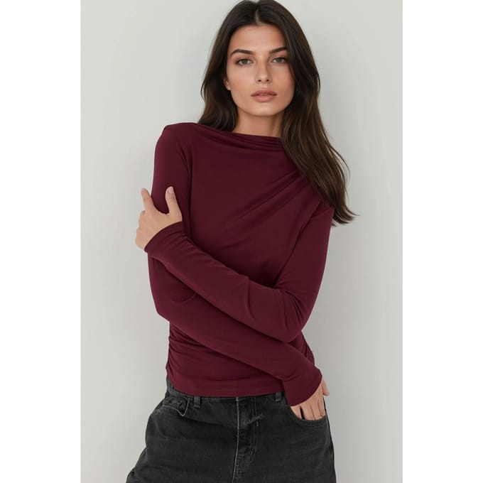 Bootneck Blouse met Rimpel Detail