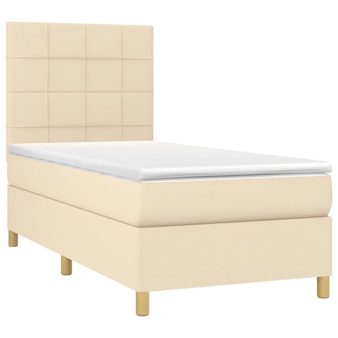 vidaXL - Boxspring - met - matras - en - LED - stof - crèmekleurig - 90x190 - cm