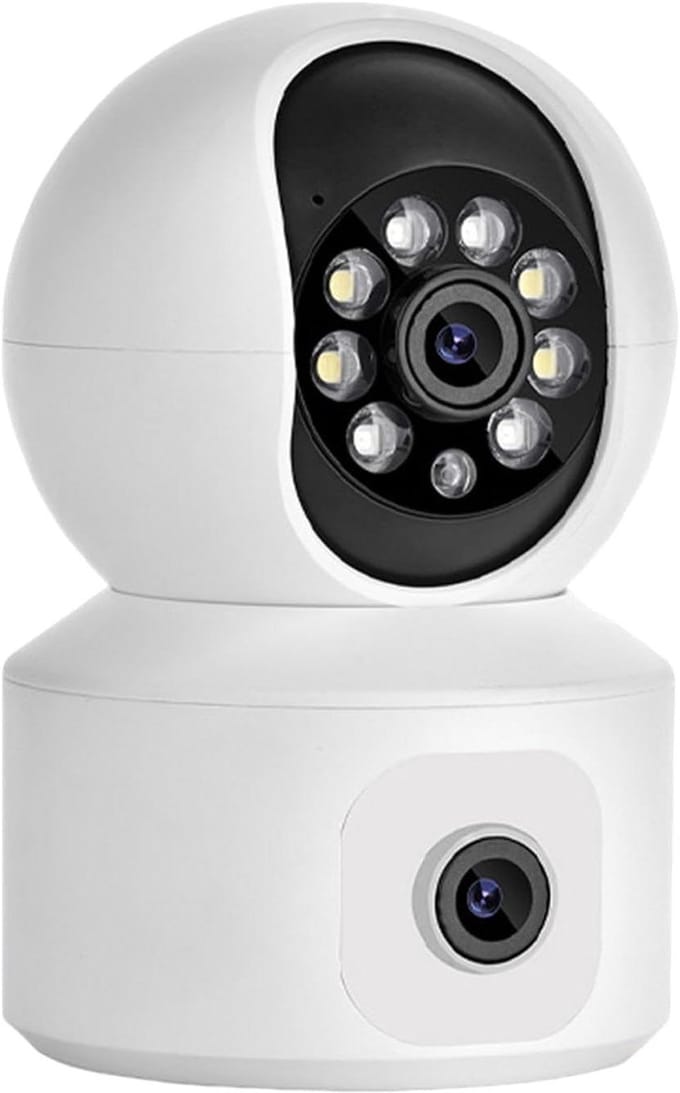 Beveiligingscamera Binnen - Thuiscamera Wifi - Huisbewaking - Dubbele Lens - 1080p HD - Wit